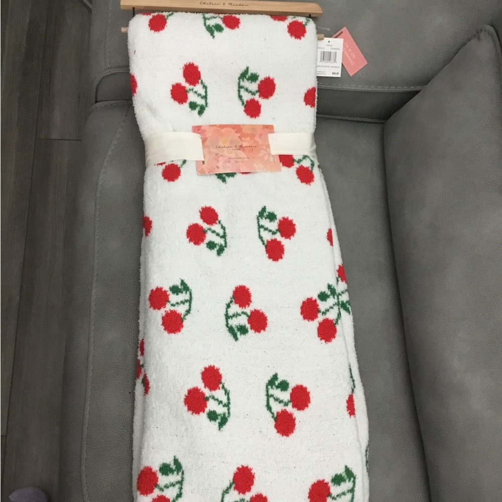 Cherry Patterned White Blanket